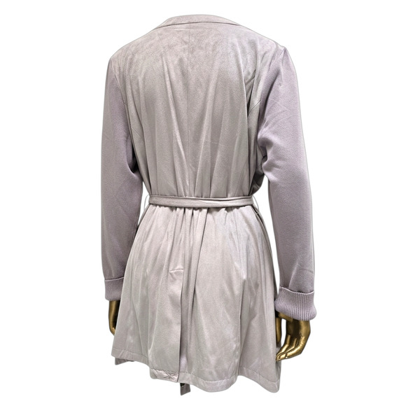 H by Halston Faux Suede Jacket w/ Knit Sleeves & Belt – Taupe – Size 18W - Picture 4 of 11